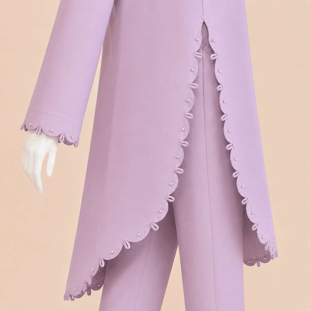 Lilac Pearl-Trim Scalloped Kurta Trouser Set 2-piece lawn suit – 0124M