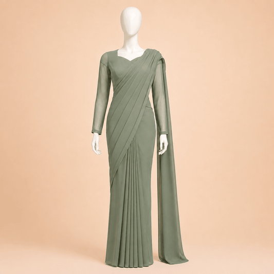 Elegant Chiffon Saree Long Floor-Length Style – 0094M