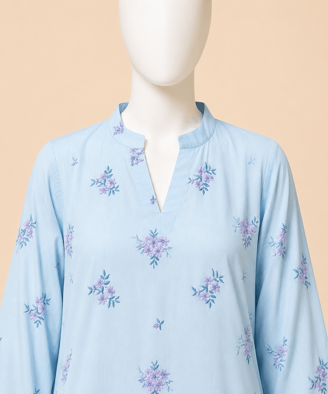 Powder Blue Floral Embroidered Lace Kurta Trouser Set 2-piece Swiss Lawn – 0125M