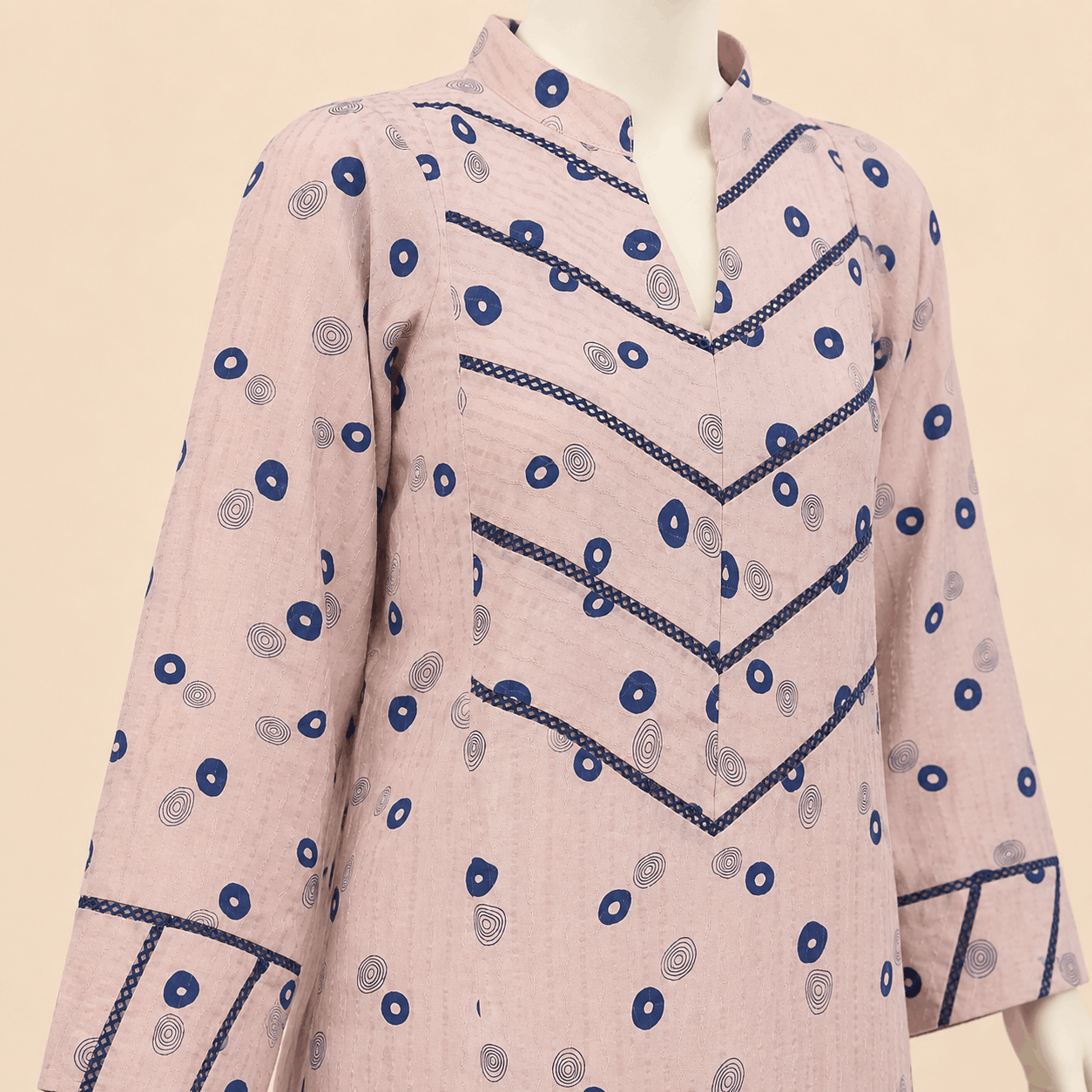 Blush Pink Geometric Print Co-Ord Lawn Set – 0087M