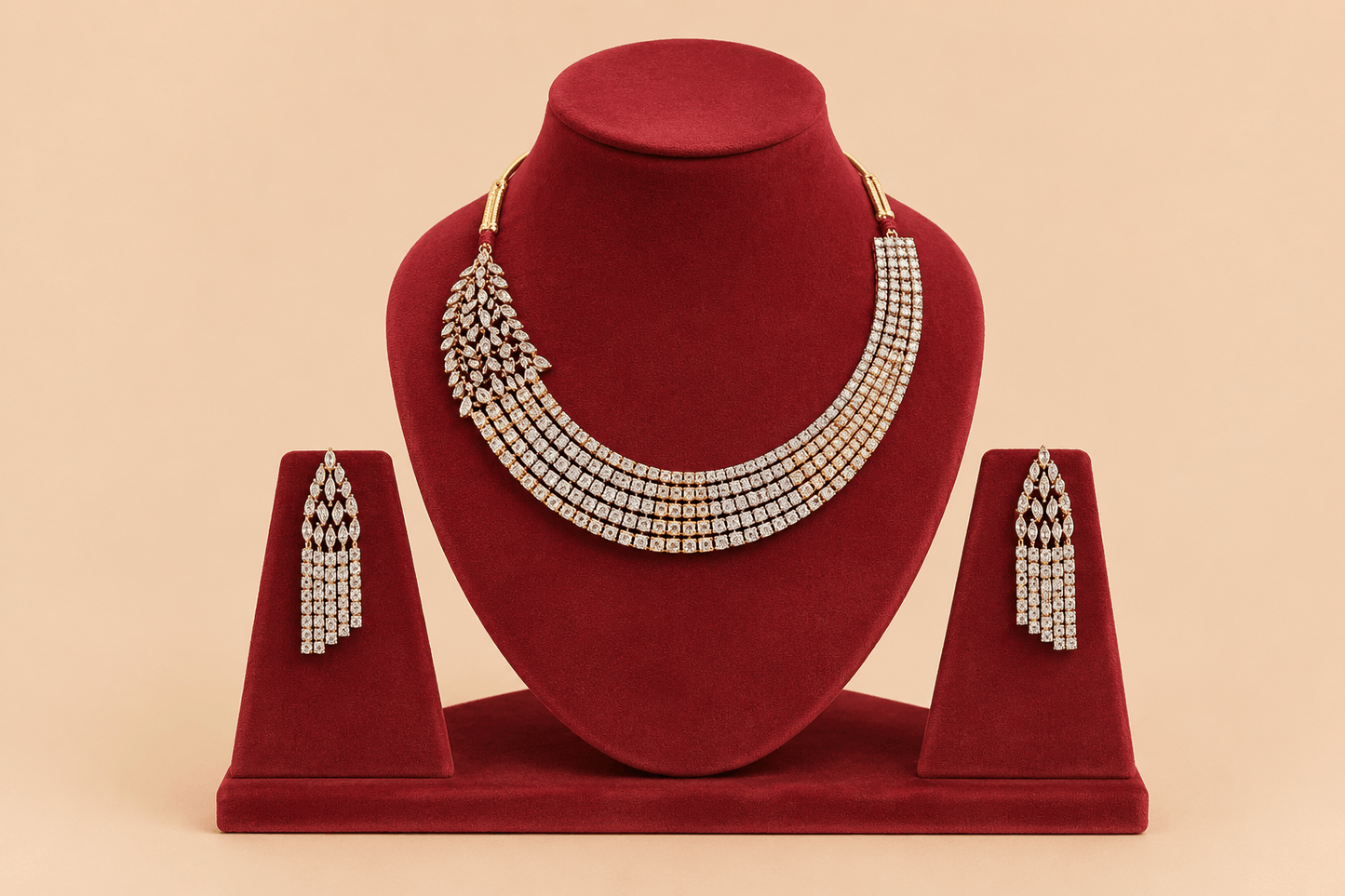 Royal Cascading Crystal Choker Necklace & Earrings Set – 0038M