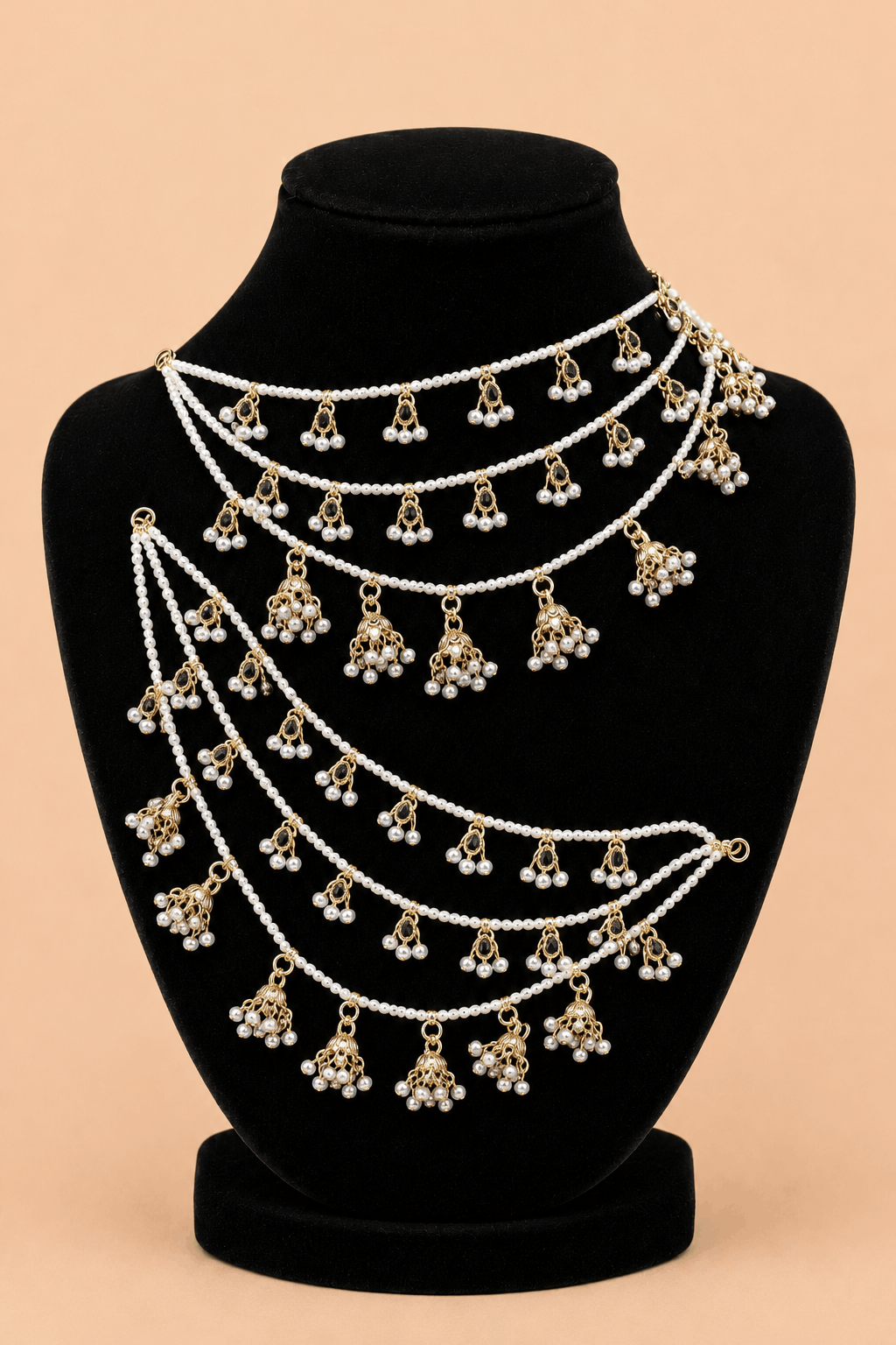 Traditional Multi-Layer Jhumka Beaded Sahara Ear Chains – Assorted Colours – 0057M
