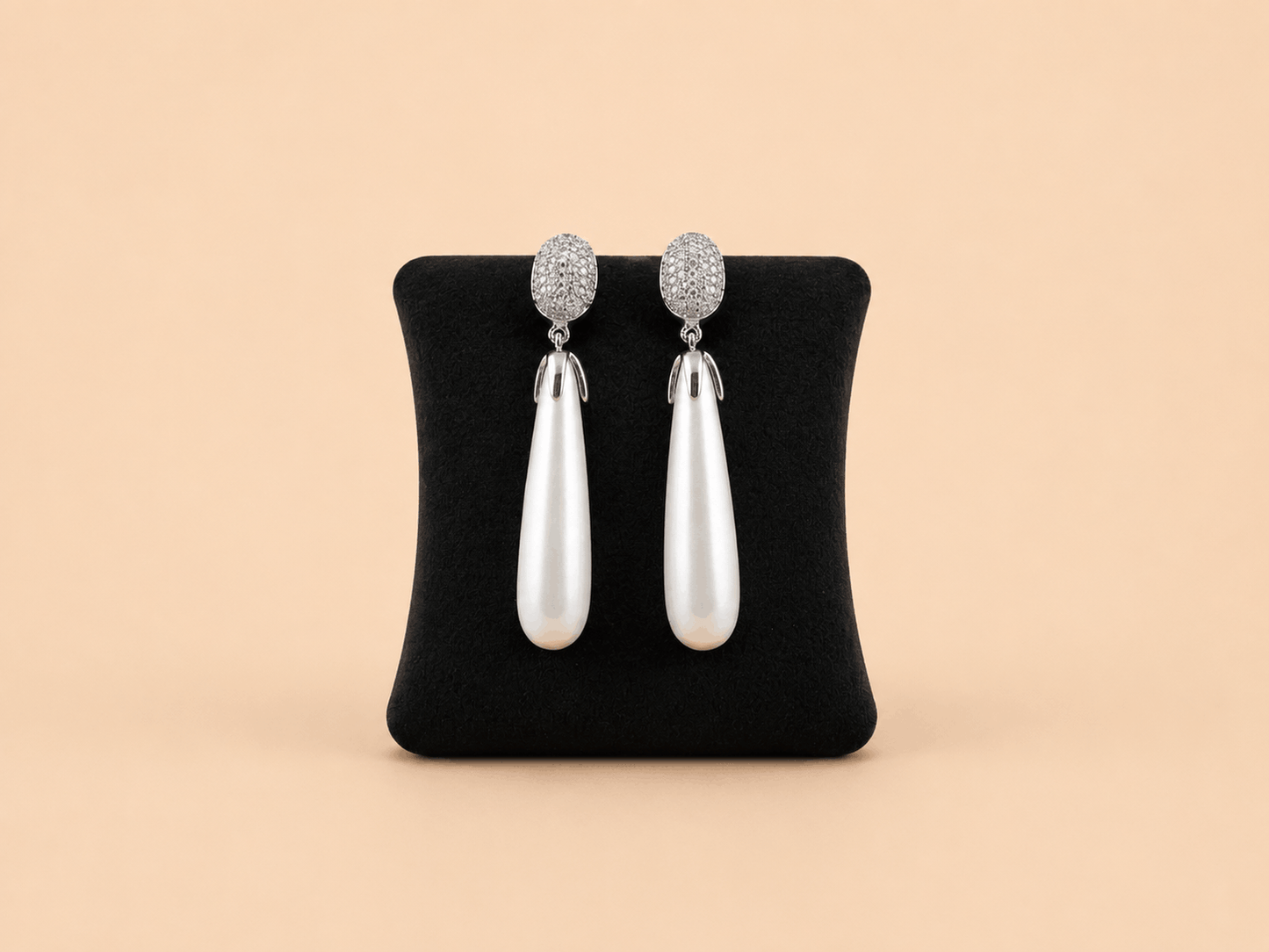 Elegant Pearl Drop Earrings with Crystal Oval Tops – Gold Tone Statement Earrings 0046M