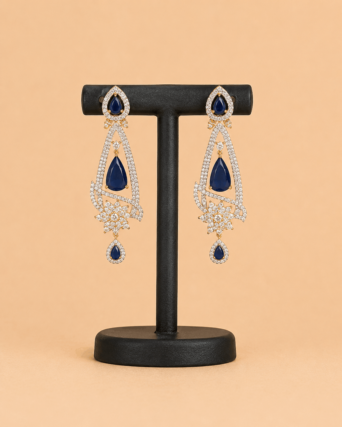 Midnight Navy Crystal Floral Drop Earrings – 0060M