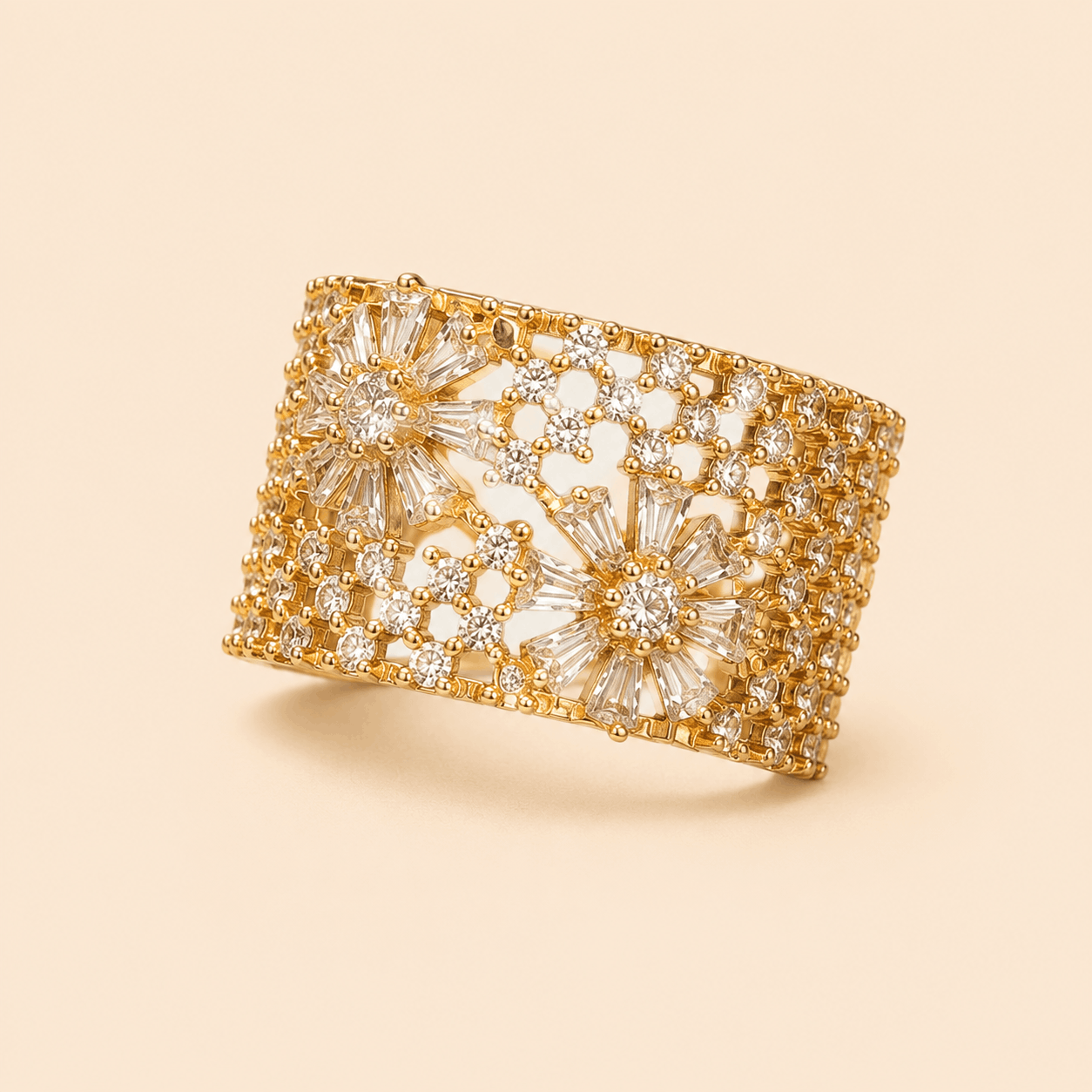 Floral Crystal Wide Band Statement Ring – SKU 0052M