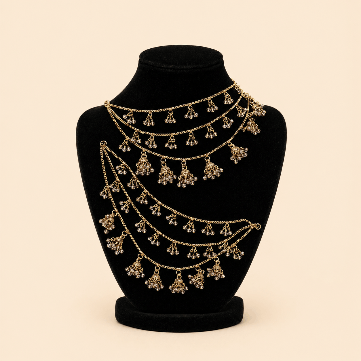 Traditional Multi-Layer Jhumka Beaded Sahara Ear Chains – Assorted Colours – 0057M