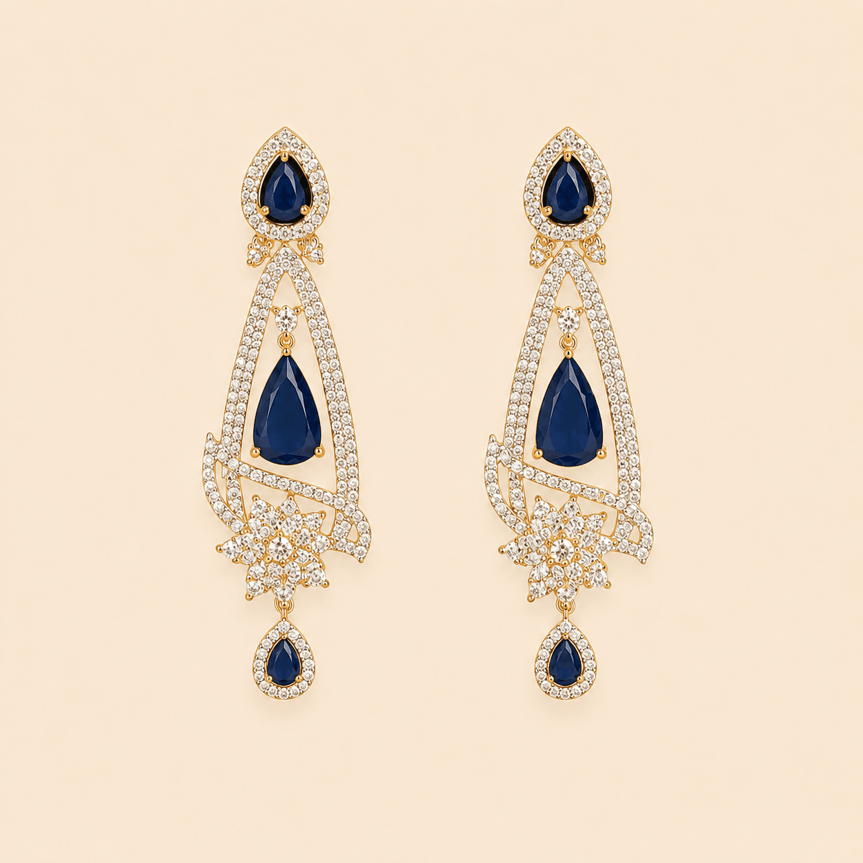 Midnight Navy Crystal Floral Drop Earrings – 0060M