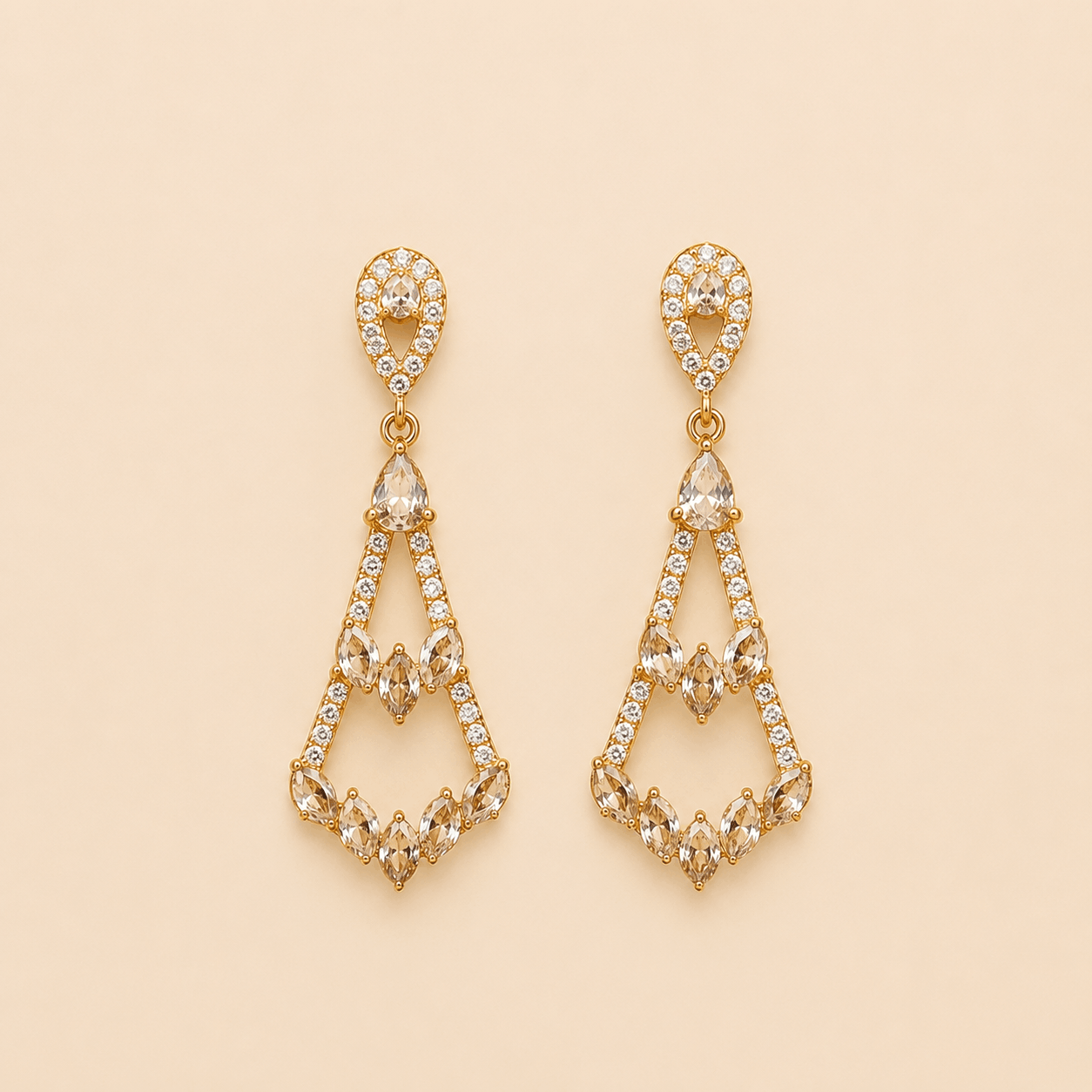 Luxury Gold-Tone Crystal Geometric Drop Earrings | Elegant Party & Bridal Jewelry | SKU: 0062M