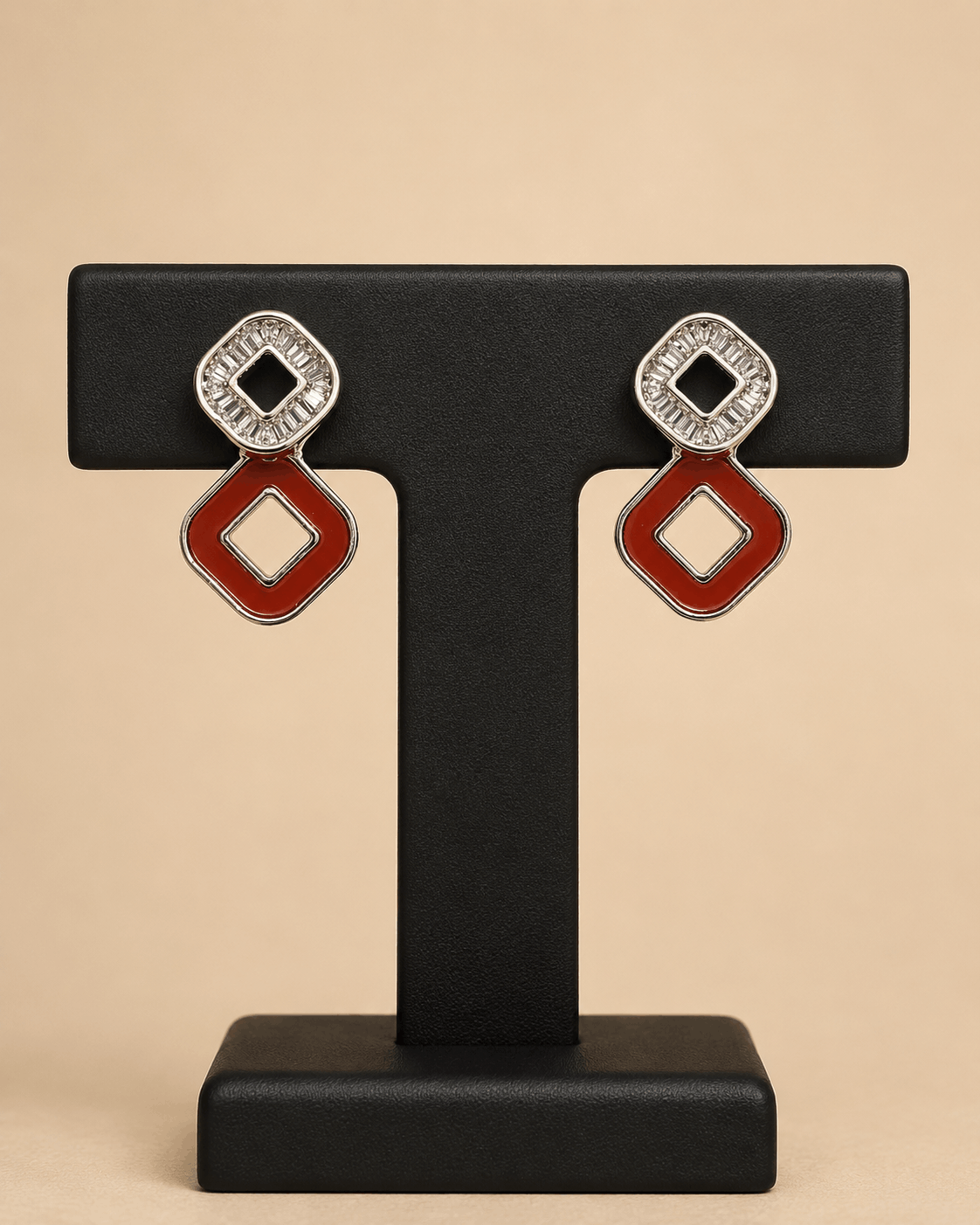 Geometric Crystal & Enamel Double-Drop Earrings – Assorted Colours – 0054M
