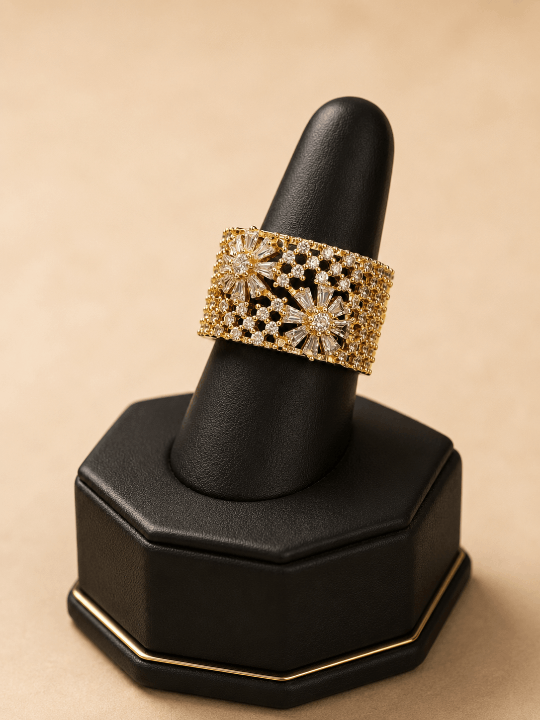 Floral Crystal Wide Band Statement Ring – SKU 0052M