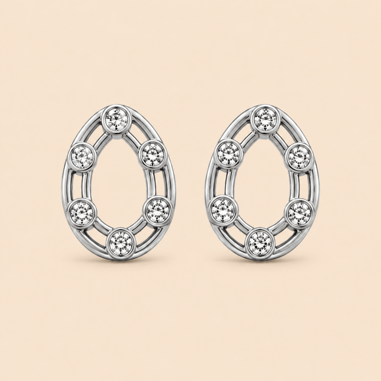 Silver Stainless Steel Teardrop Tops with Crystal Stones 0034M