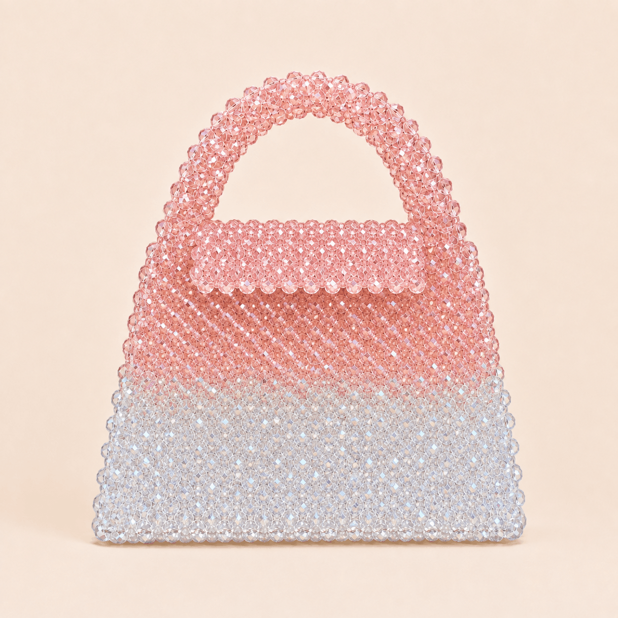 Blush Peach & Clear Crystal Beaded Mini Handbag – 0107M