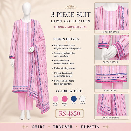 Candy Blush Striped 3-Piece Suit with Matching Dupatta – 0122M