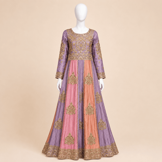 Pastel Lavender & Peach Gold Embroidered Double long Dupatta Bridal Anarkali Maxi – 0100M