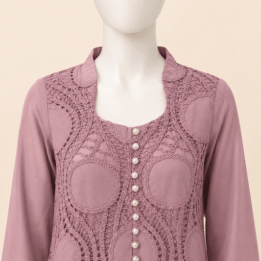 Dusty Mauve Lawn Crochet Lace Two-Piece Suit – 0089M