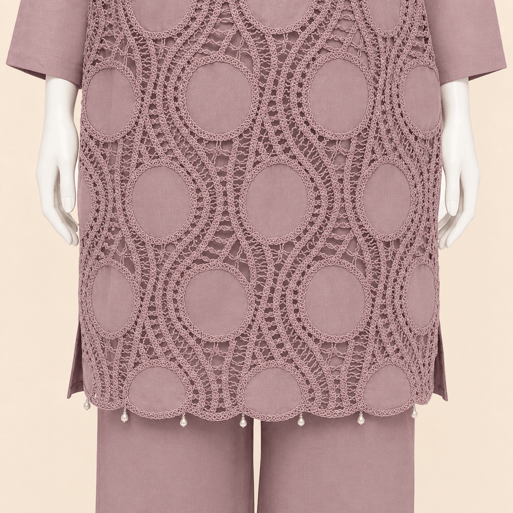 Dusty Mauve Lawn Crochet Lace Two-Piece Suit – 0089M