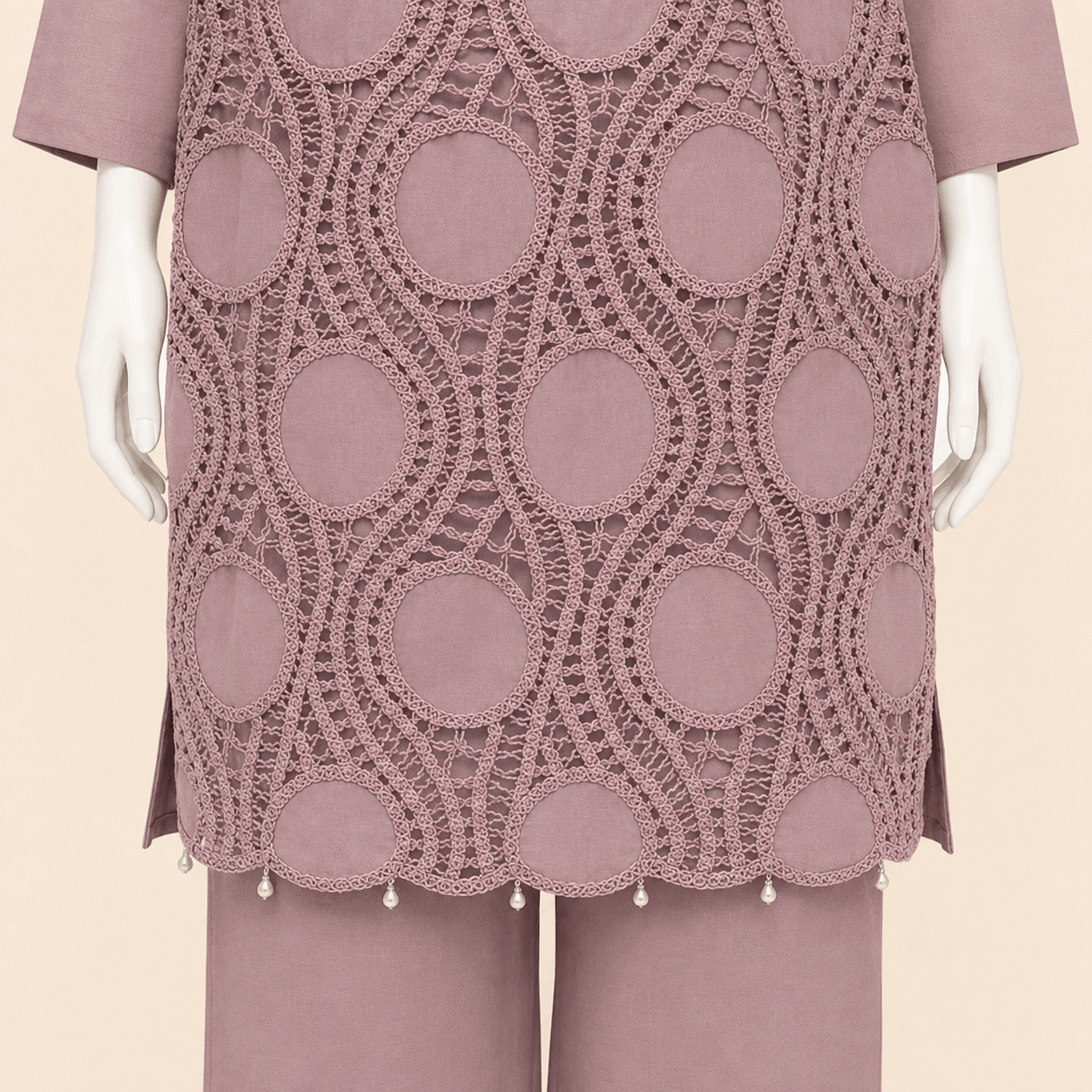 Dusty Mauve Lawn Crochet Lace Two-Piece Suit – 0089M