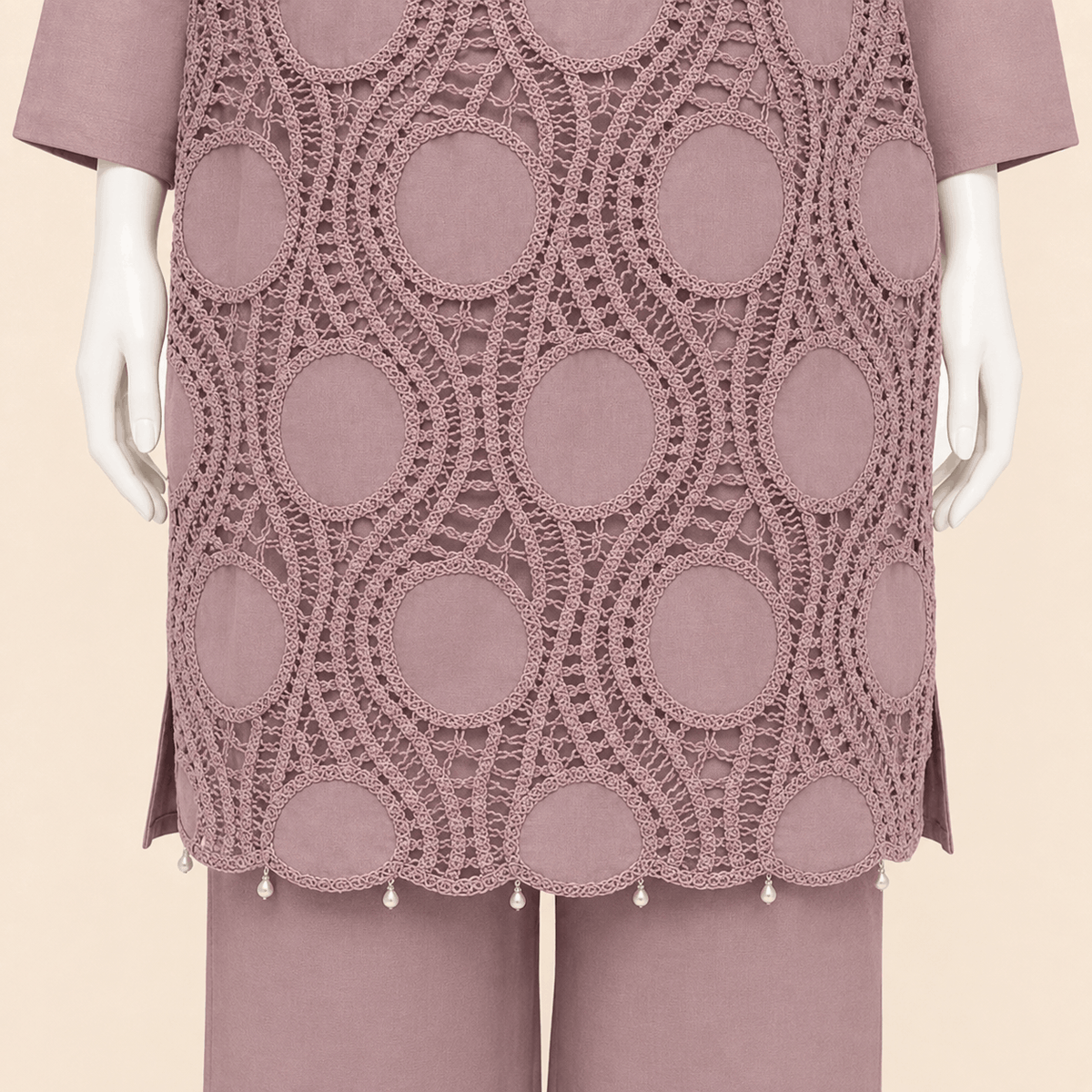 Dusty Mauve Lawn Crochet Lace Two-Piece Suit – 0089M