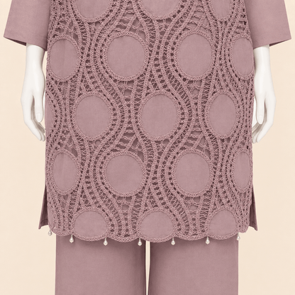 Dusty Mauve Lawn Crochet Lace Two-Piece Suit – 0089M