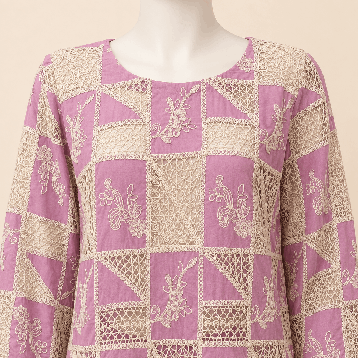 Dusty Mauve Crochet cut work lawn Embroidered – 0091M