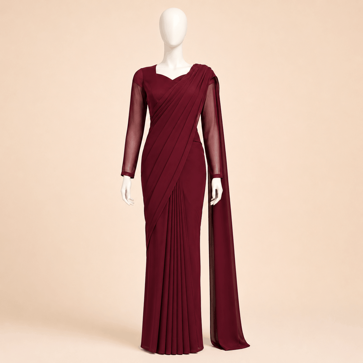 Elegant Chiffon Saree Long Floor-Length Style – 0094M