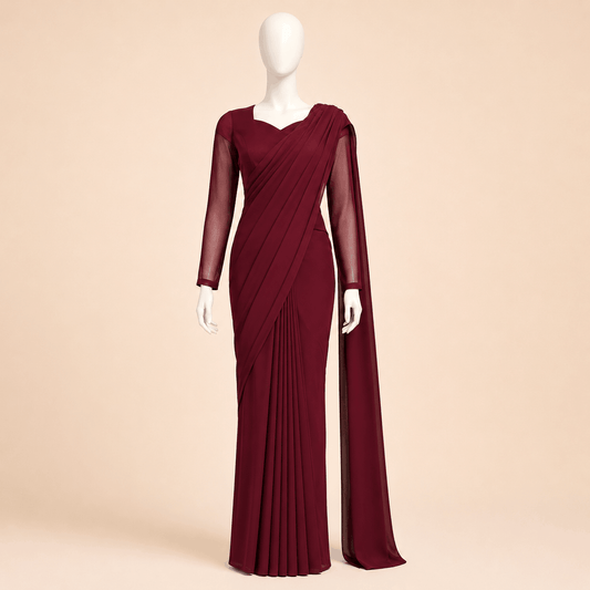 Elegant Chiffon Saree Long Floor-Length Style – 0094M