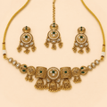 Antique Gold Emerald Kundan Jhumka Necklace Set – 0150M