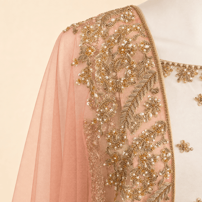 Ivory & Peach Gold Embroidered Gharara Suit with Dupatta – 0092M