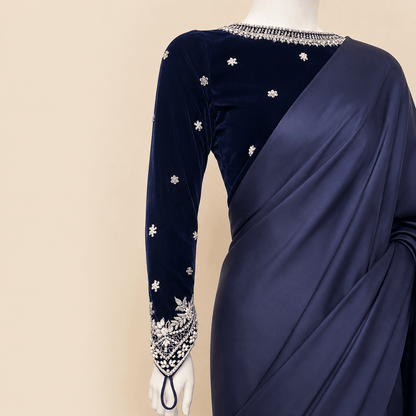 Luxury Velvet Draped Saree with Embellished Blouse – 0095M