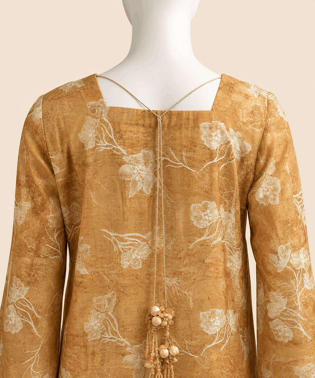 Golden Mocha Floral Embroidery Long Shirt Set – 0132M