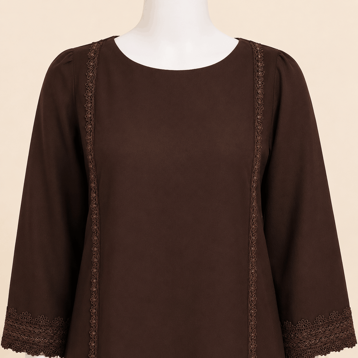 Mocha Brown Lace-Embroidered Two-Piece Lawn Suit – 0088M
