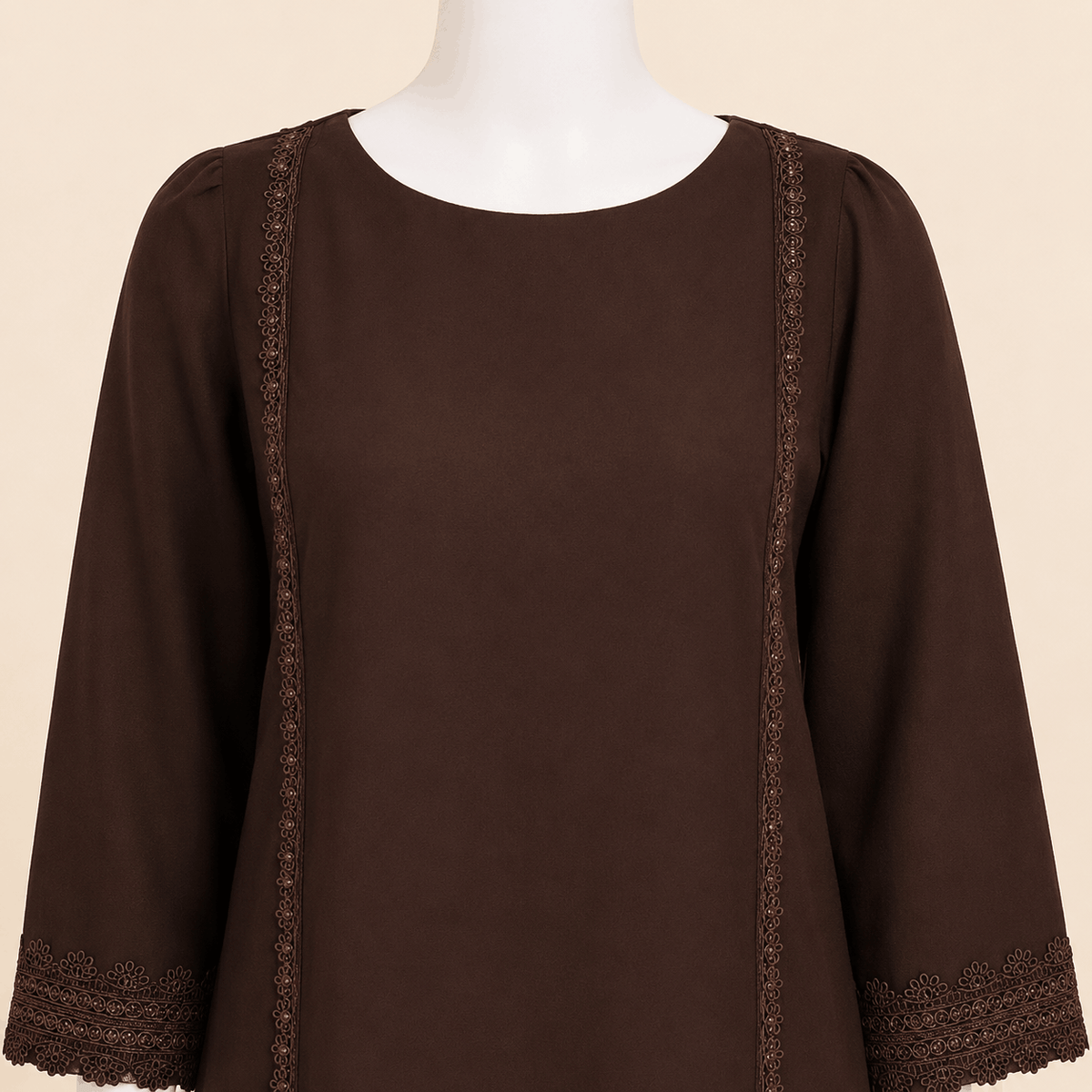 Mocha Brown Lace-Embroidered Two-Piece Lawn Suit – 0088M