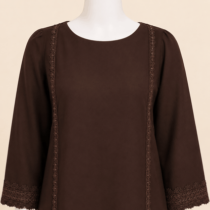 Mocha Brown Lace-Embroidered Two-Piece Lawn Suit – 0088M