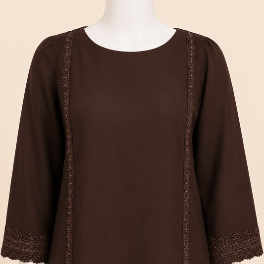 Mocha Brown Lace-Embroidered Two-Piece Lawn Suit – 0088M