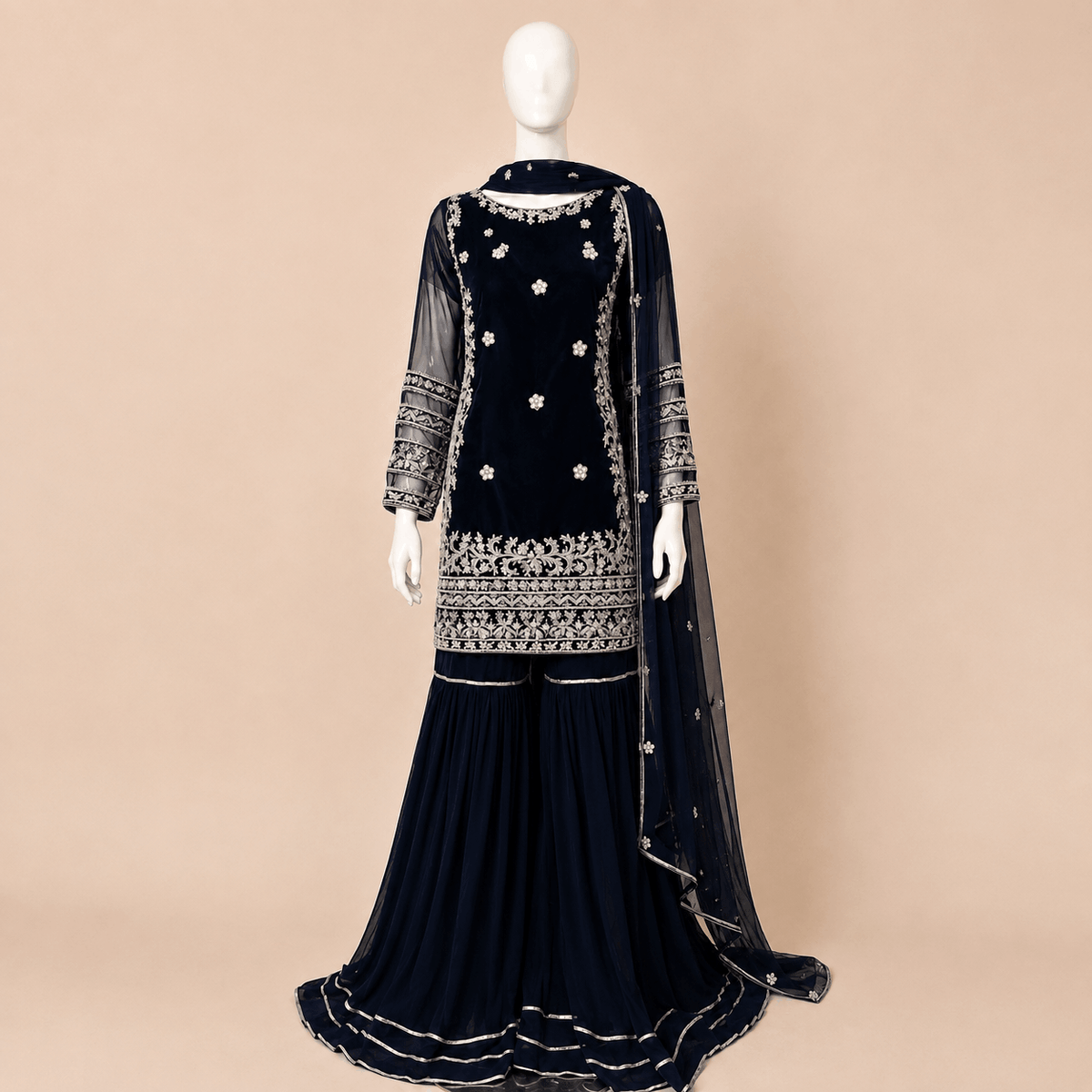 Midnight Navy Embellished Farshi Gharara Suit – 0097M