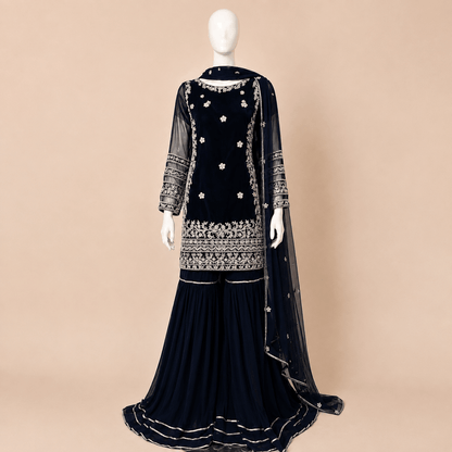Midnight Navy Embellished Farshi Gharara Suit – 0097M