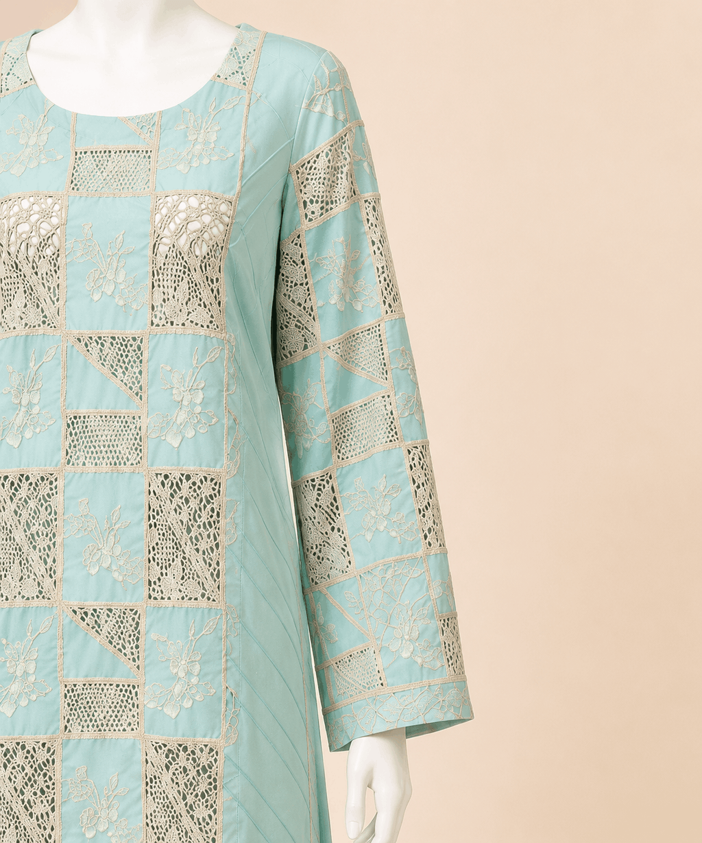 Mint Aqua Embroidered Crochet cut lawn 2-Piece Suit – 42" Length – 0080M
