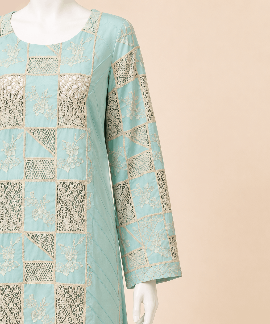 Mint Aqua Embroidered Crochet cut lawn 2-Piece Suit – 42" Length – 0080M