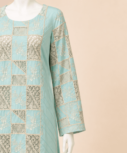 Mint Aqua Embroidered Crochet cut lawn 2-Piece Suit – 42" Length – 0080M