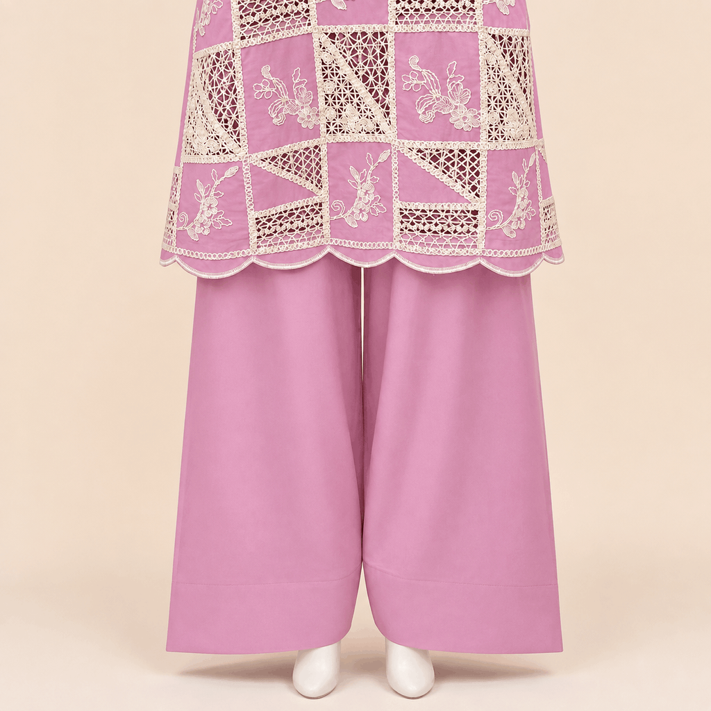 Dusty Mauve Crochet cut work lawn Embroidered – 0091M