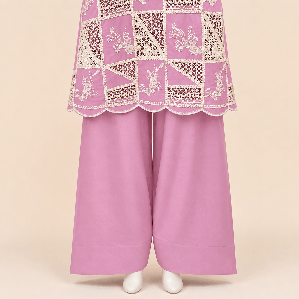 Dusty Mauve Crochet cut work lawn Embroidered – 0091M