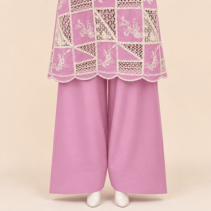 Dusty Mauve Crochet cut work lawn Embroidered – 0091M