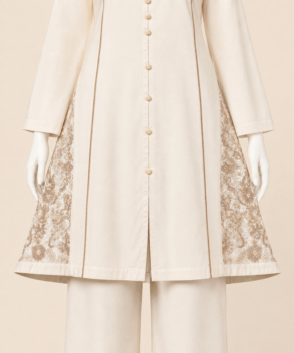 Ivory Grace Panelled long Frock Kurta Set – 0133M