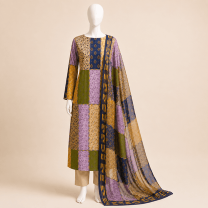 Midnight Mosaic Patchwork Lawn 2-piece Suit with Chiffon Dupatta – 0118M