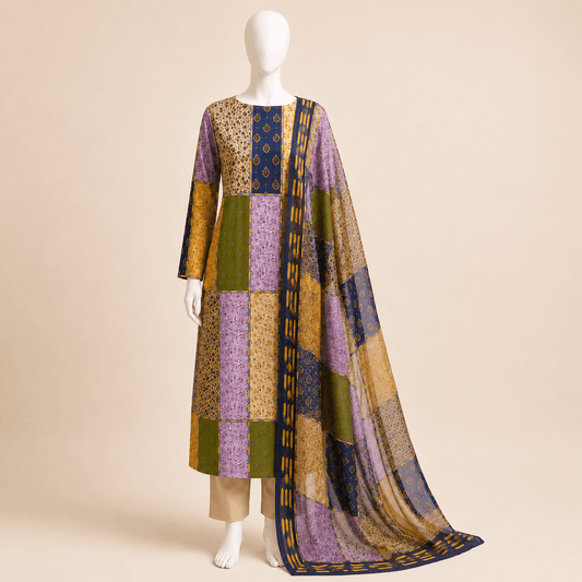 Midnight Mosaic Patchwork Lawn 2-piece Suit with Chiffon Dupatta – 0118M
