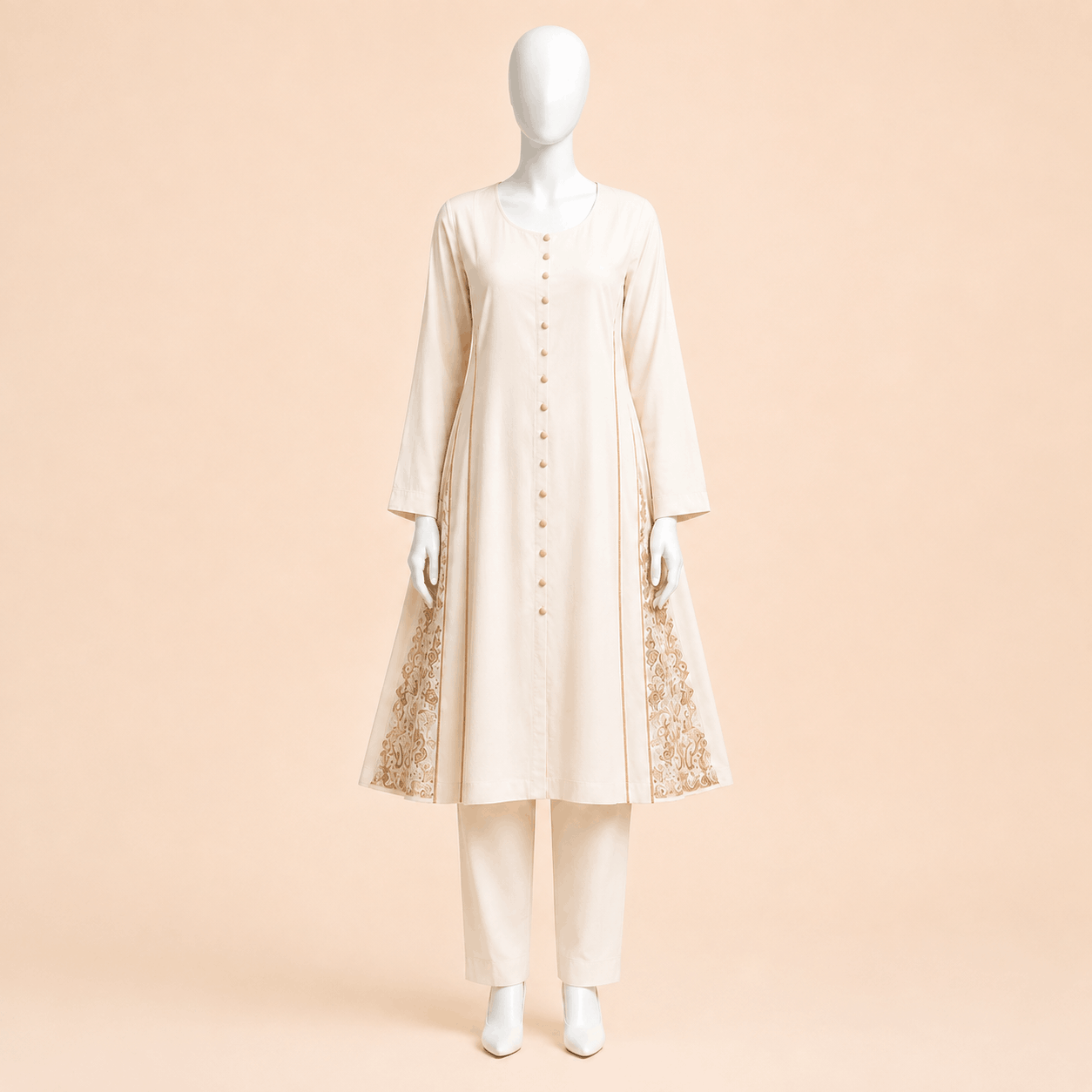 Ivory Grace Panelled long Frock Kurta Set – 0133M