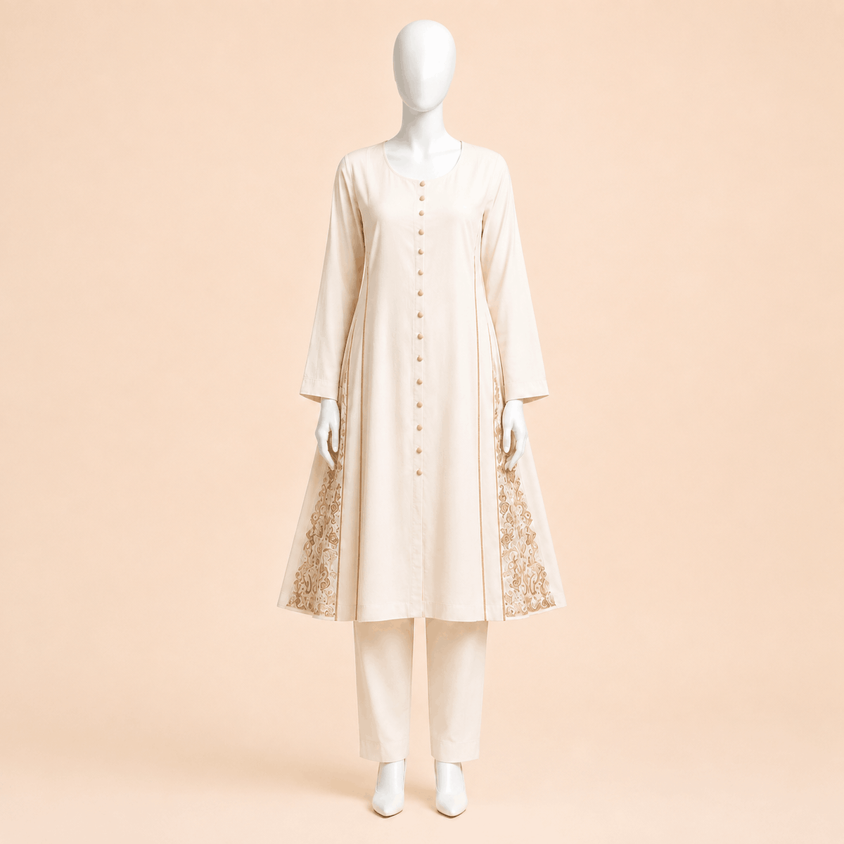 Ivory Grace Panelled long Frock Kurta Set – 0133M