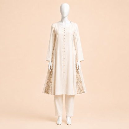 Ivory Grace Panelled long Frock Kurta Set – 0133M
