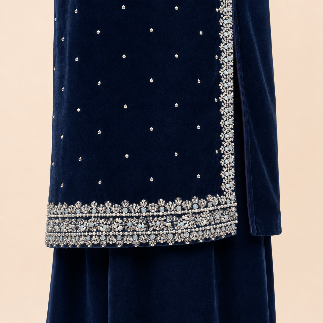 Midnight Navy Velvet Embellished 3-Piece Formal Suit – 0096M