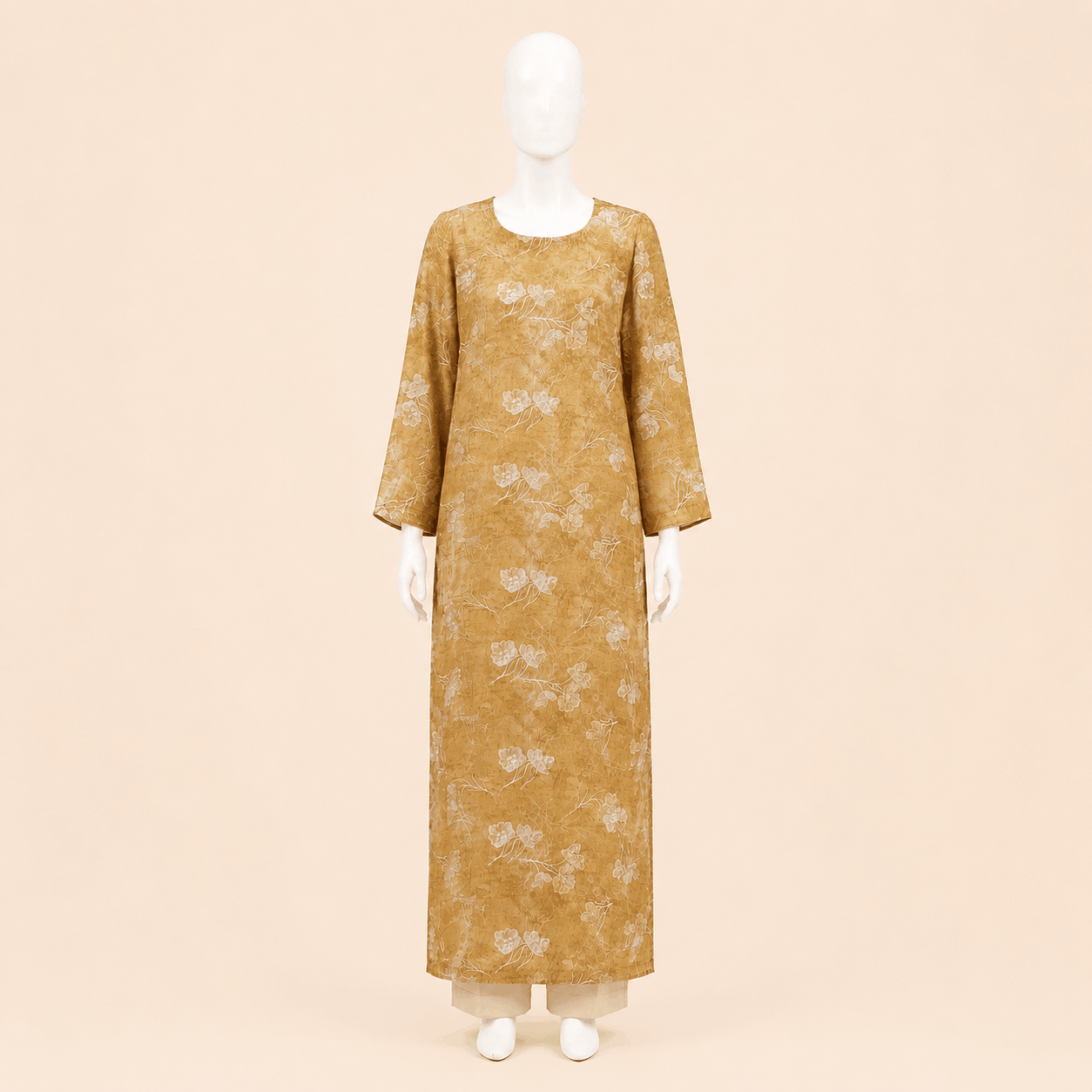 Golden Mocha Floral Embroidery Long Shirt Set – 0132M